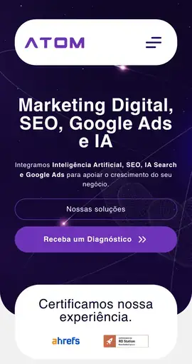 Site da Atom Digital em versão mobile, página completa