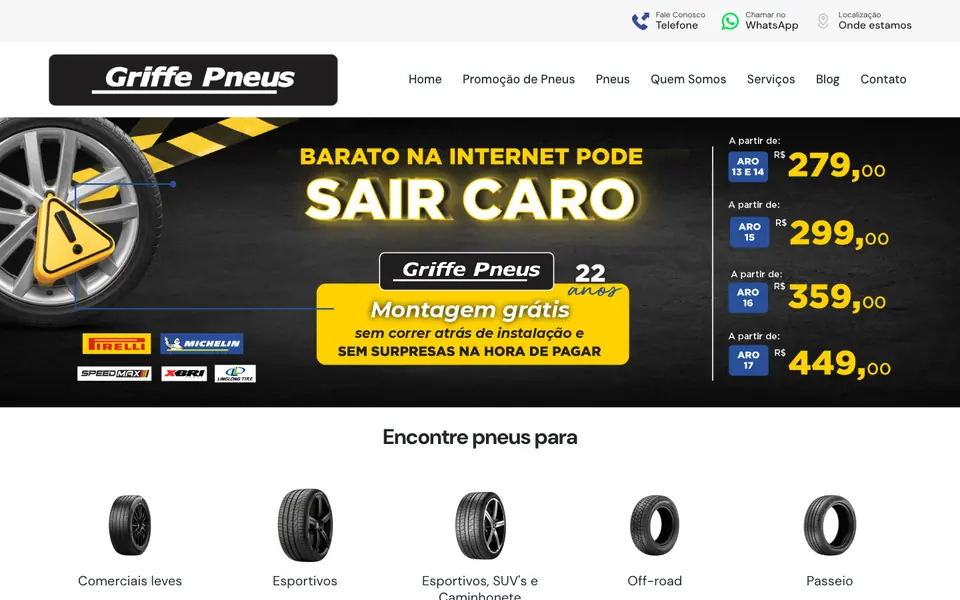 Site Griffe Pneus desenvolvido pela Atom