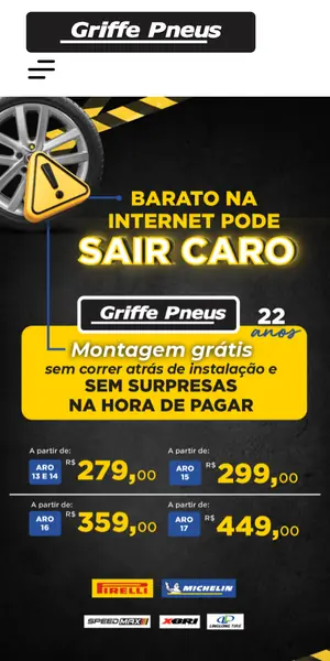 Site Griffe Pneus na versão para celular