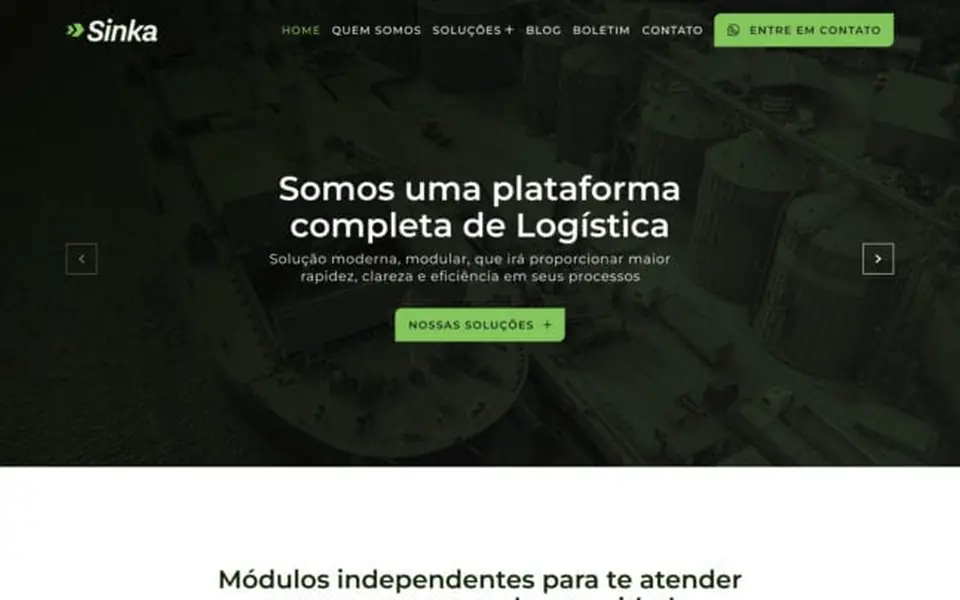 Site Sinka Logística desenvolvido pela Atom