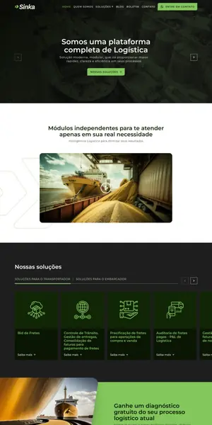 Site Sinka Logística na versão para celular